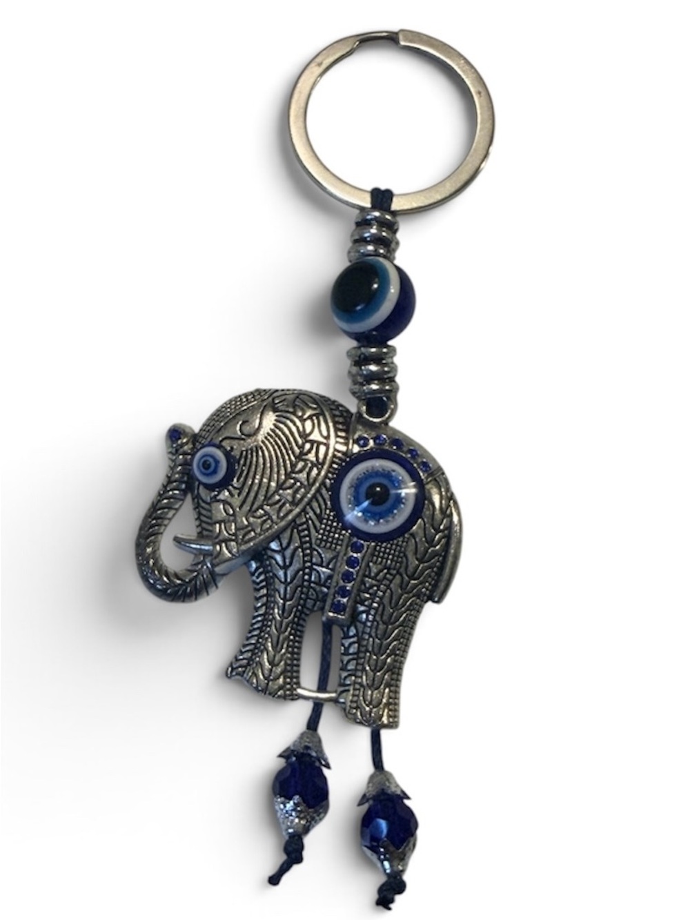 eye candy Silver Elephant Keychain with Blue Evil Eye Beads